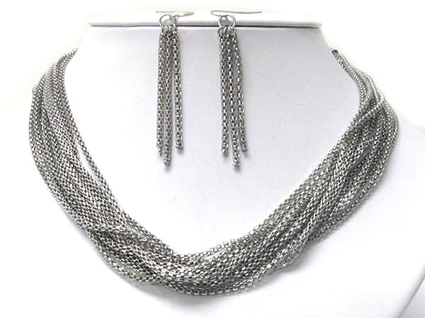 Multi metal mesh chain necklace earring set