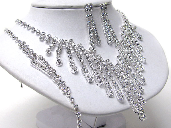 Multi rhinestone bar drop necklace bracelet and earring set