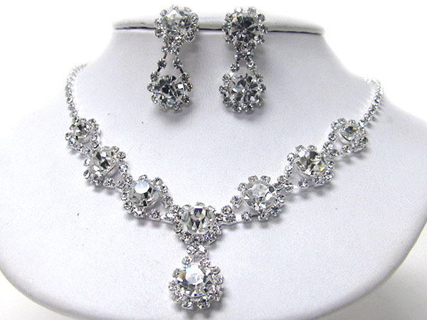 Large crystal and rhinestone drop y shape necklace earring set