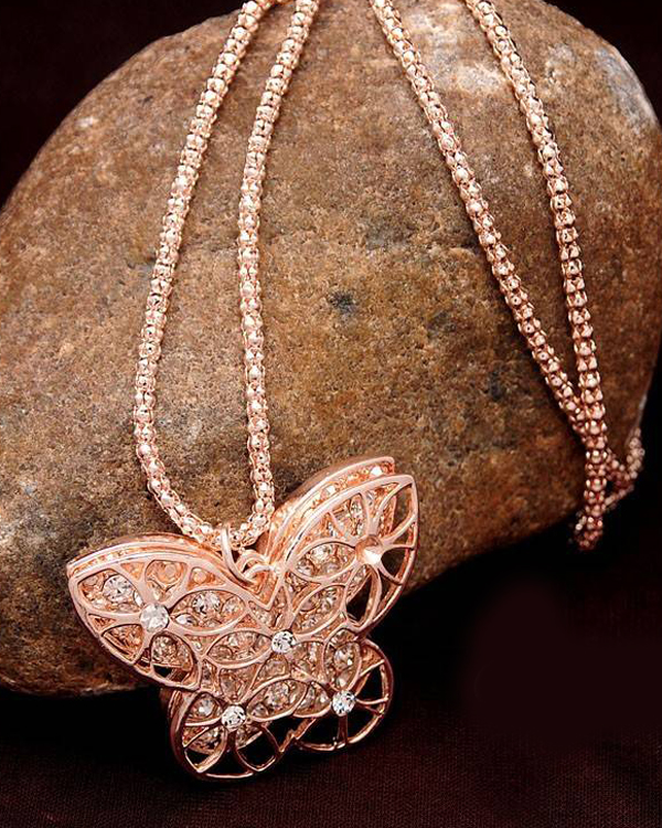 Textured metal butterfly necklace