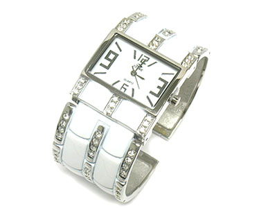 Crystal deco square face bangle watch