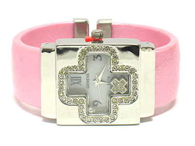 Crystal deco cross face with small accessaries  bangle watch