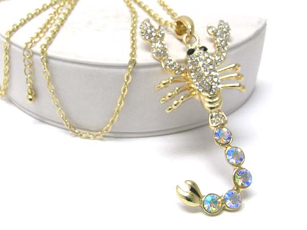 Crystal scorpion pendant long necklace