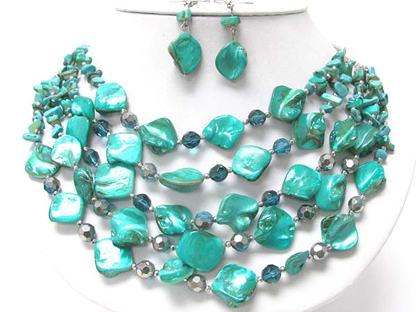 Multi layer sea shell and mixed beads necklace set