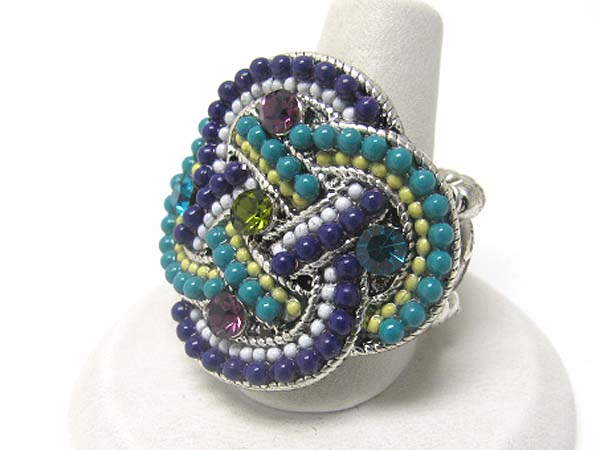 Crystal and beads art deco stretch ring