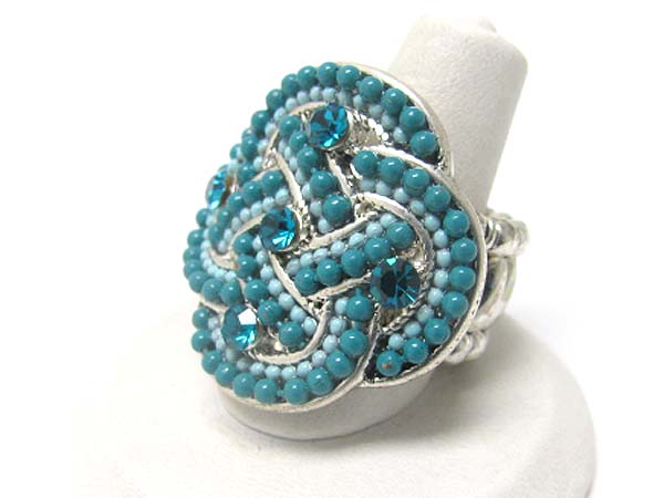 Crystal and beads art deco stretch ring