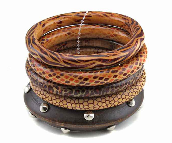 Wooden and metal animal fashion five set bangle