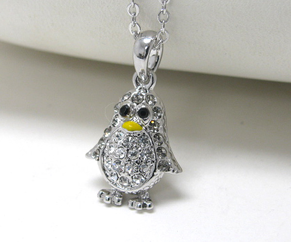 Made in korea whitegold plating crystal stud penguin pendant necklace