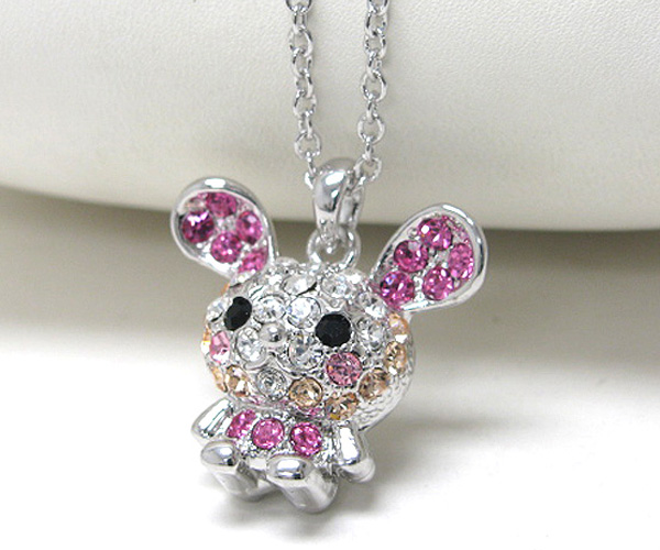 Made in korea whitegold plating crystal stud rabbit pendant necklace