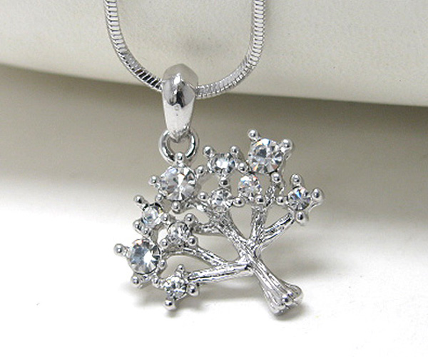 Made in korea whitegold plating crystal stud tree pendant necklace