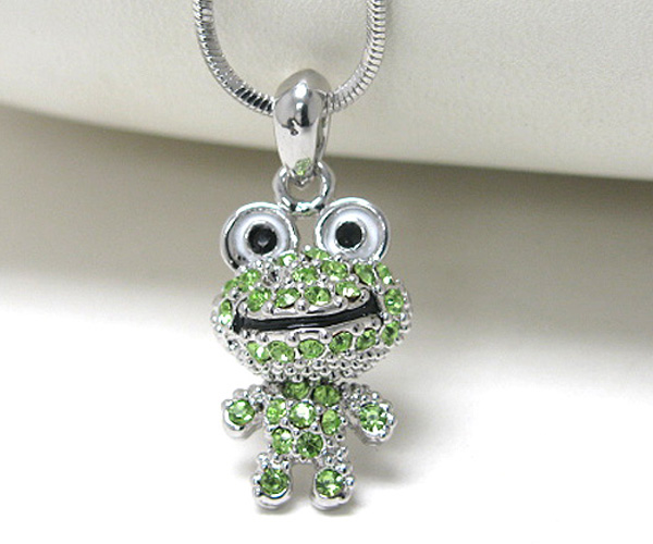 Made in korea whitegold plating crystal stud frog pendant necklace