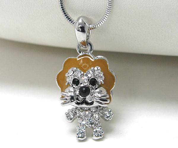 Made in korea whitegold plating crystal stud lion pendant necklace