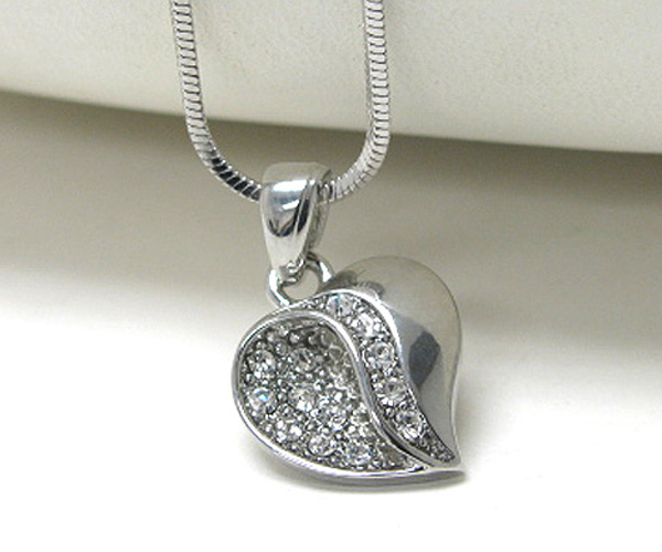 Made in korea whitegold plating crystal stud bend heart pendant necklace