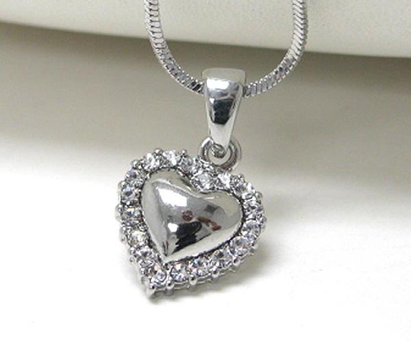 Made in korea whitegold plating crystal stud heart pendant necklace -valentine