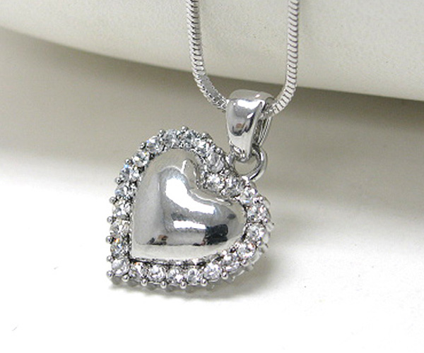 Made in korea whitegold plating crystal stud heart pendant necklace