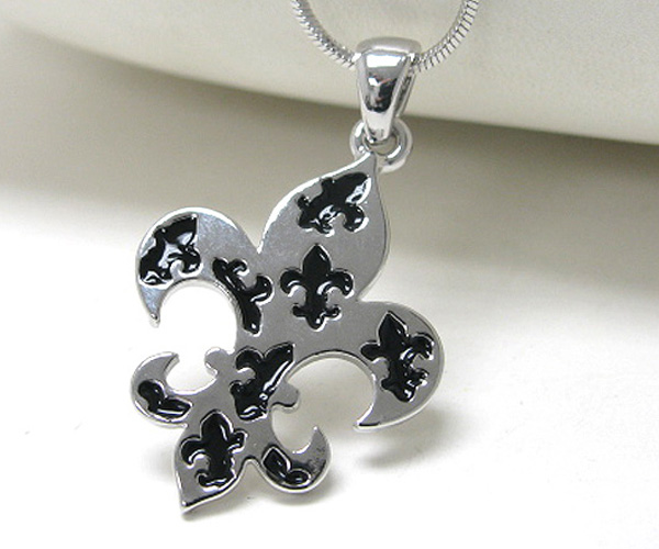 Made in korea whitegold plating crystal stud fleur de lis pendant necklace