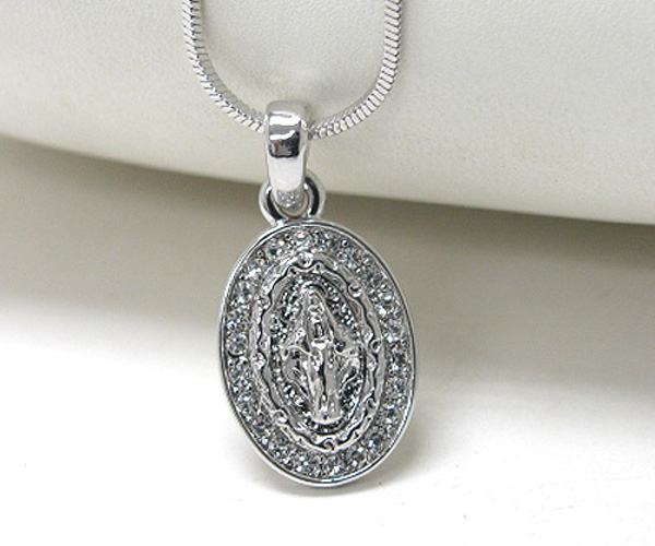 Made in korea whitegold plating crystal stud mother maria pendant necklace