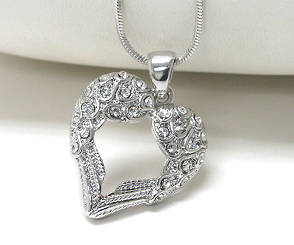 Made in korea whitegold plating crystal stud wing heart pendant necklace