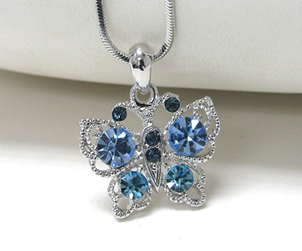 Made in korea whitegold plating crystal stud butterfly pendant necklace