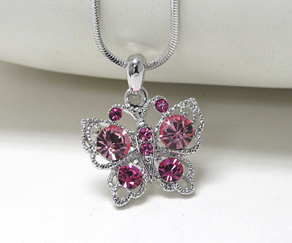 Made in korea whitegold plating crystal stud butterfly pendant necklace