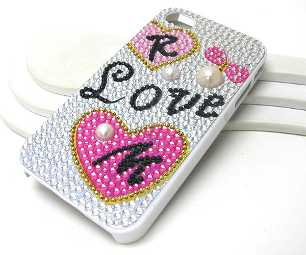 Llove theme heart with pearl glittering cellphone case - hard case for apple iphone 4g or 4s