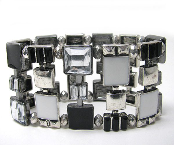 Crystal metal multi square fashion stretch bracelet