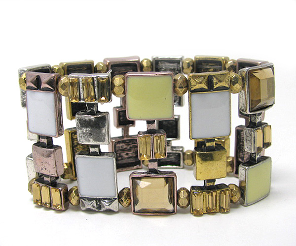 Crystal metal multi square fashion stretch bracelet