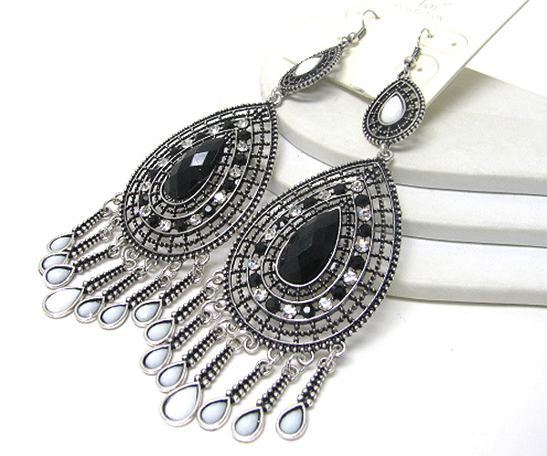 Crystal metal acryl stone double tear drop small dangling drop earring