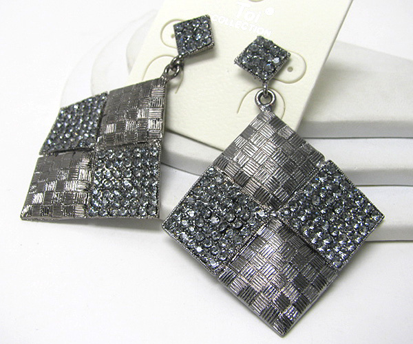 Crystal and metal fashion large square drop earring