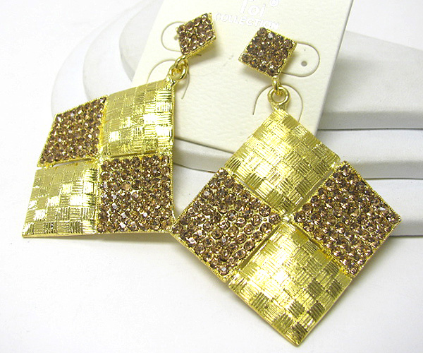 Crystal and metal fashion large square drop earring