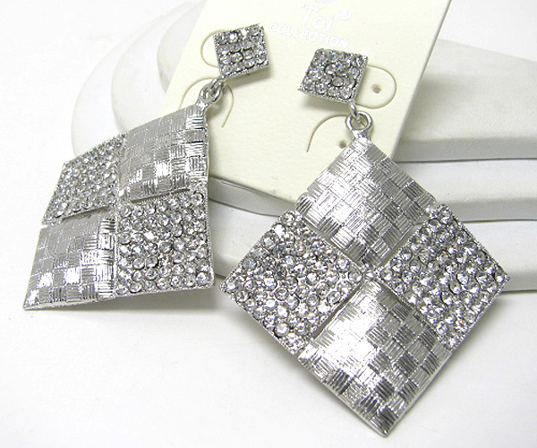 Crystal and metal fashion large square drop earring