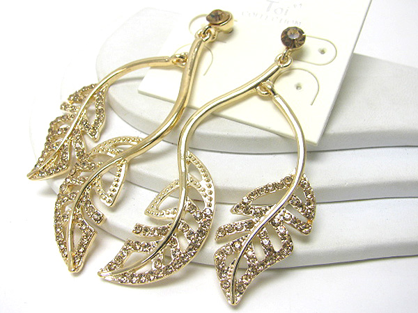 Multi crystal double leaf drop earring