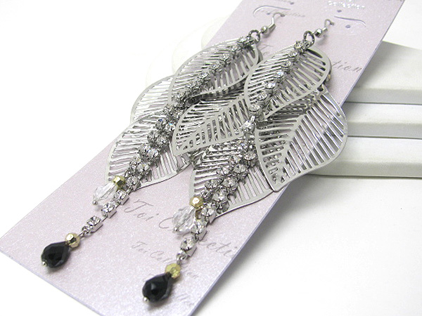 Crystal line and multi drop leaf earring