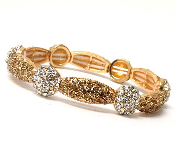 Multi crystal ball and oval link stretch bracelet