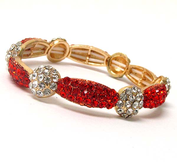 Multi crystal ball and oval link stretch bracelet