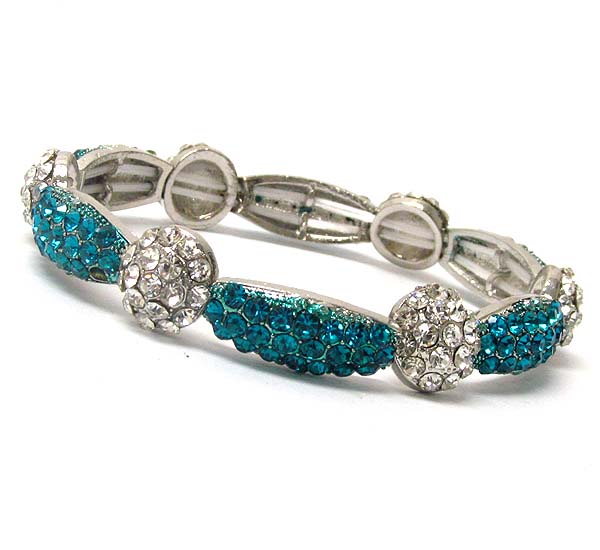 Multi crystal ball and oval link stretch bracelet