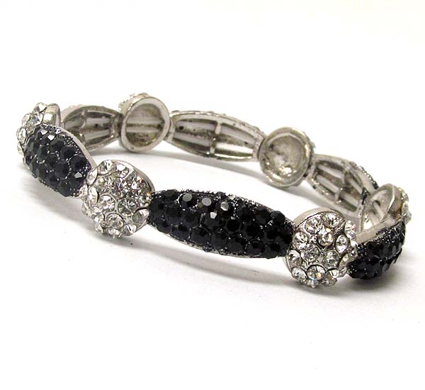 Multi crystal ball and oval link stretch bracelet