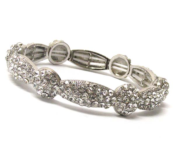 Multi crystal ball and oval link stretch bracelet