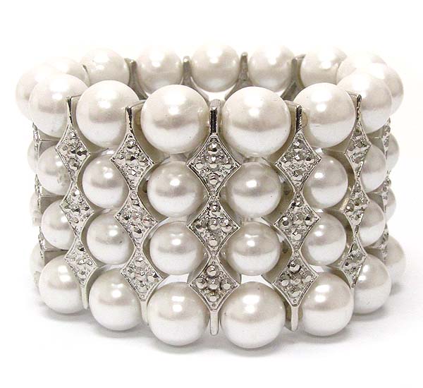 Crystal and pearl deco wide party stretch bracelet