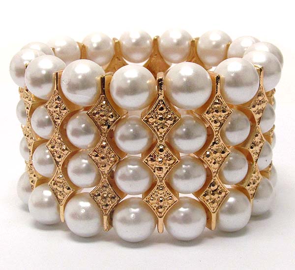 Crystal and pearl deco wide party stretch bracelet