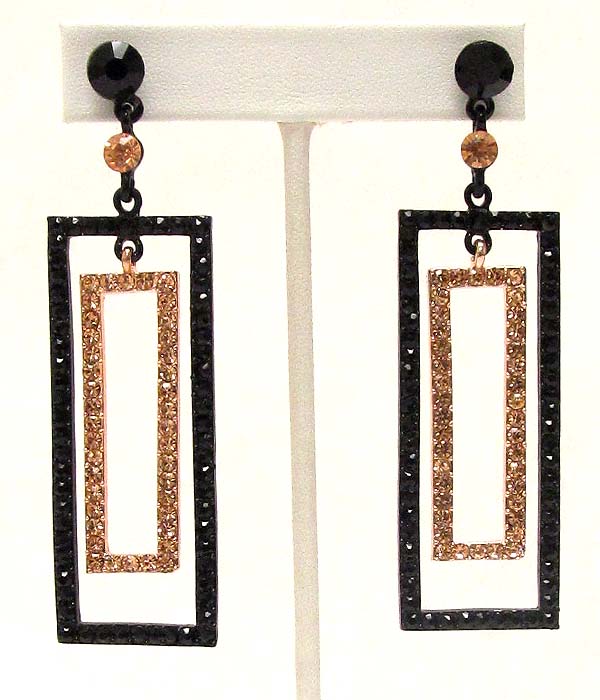 Crystal deco double rectangle drop party earring 