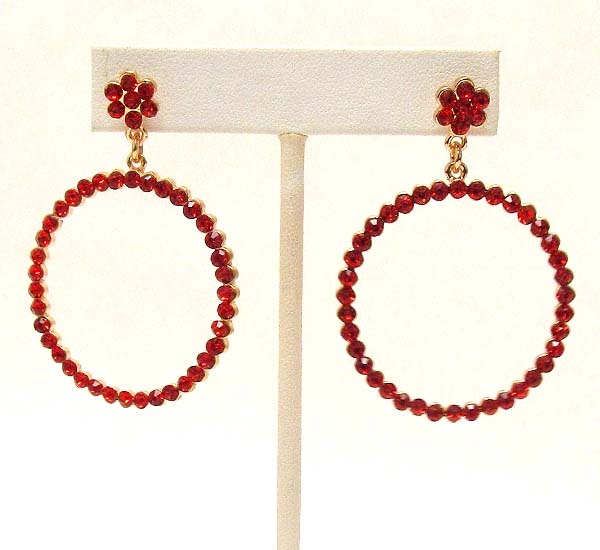 Crystal flower and hoop drop earring  - hoops