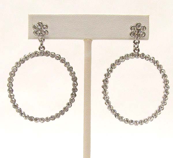 Crystal flower and hoop drop earring  - hoops