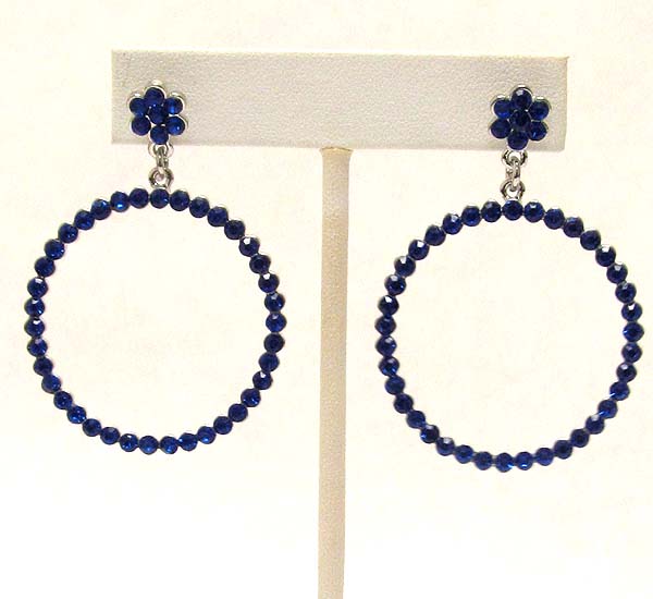 Crystal flower and hoop drop earring  - hoops