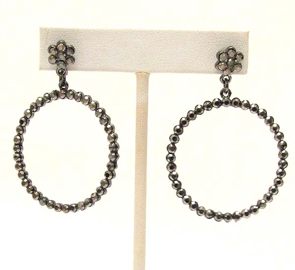 Crystal flower and hoop drop earring  - hoops