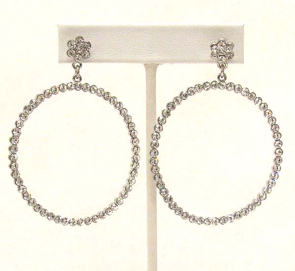 Crystal flower and hoop drop earring  - hoops