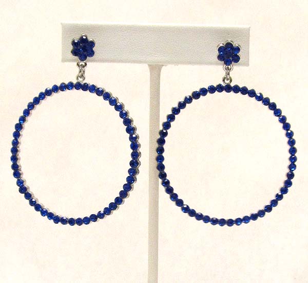 Crystal flower and hoop drop earring  - hoops