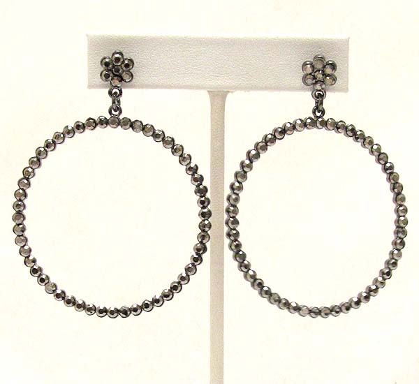 Crystal flower and hoop drop earring  - hoops