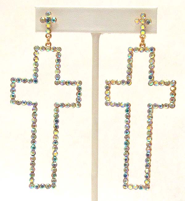 Crystal deco cross earring