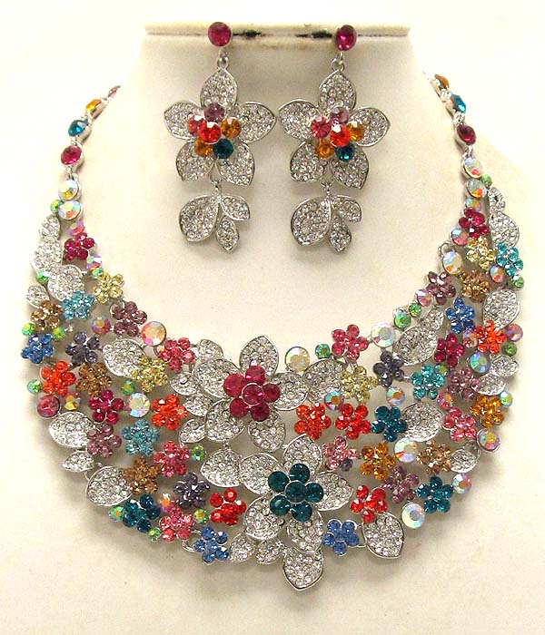 Luxury class austrian crystal multi flower party necklace and earring set